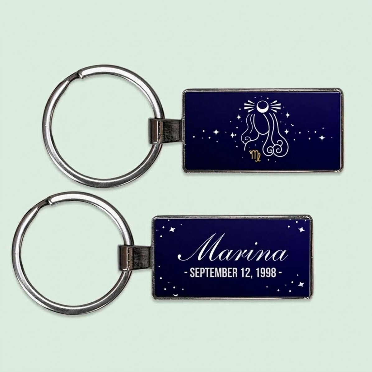 Llavero personalizado con texto y signo del zodiaco: Virgo