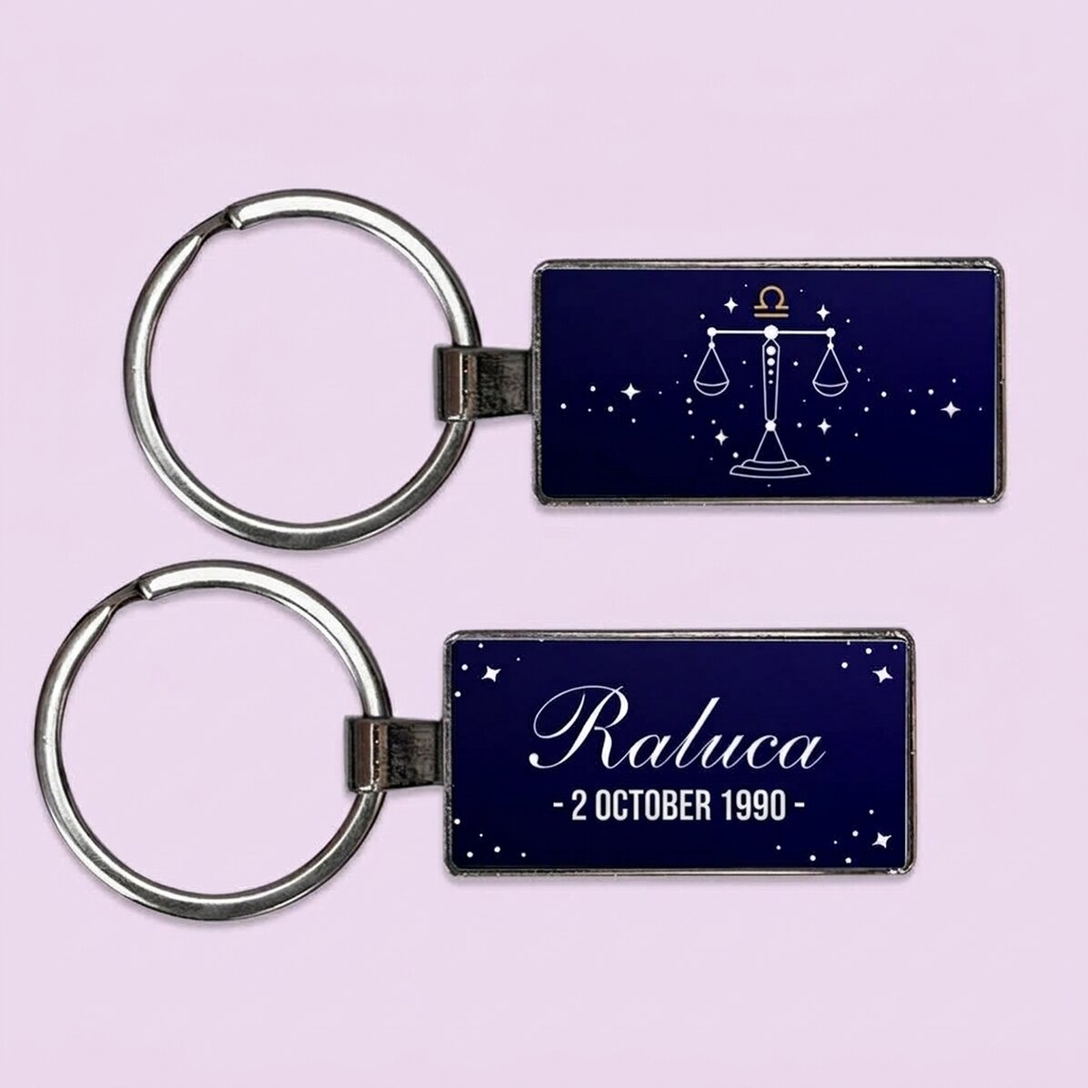 Llavero personalizado con texto y signo del zodiaco: Libra