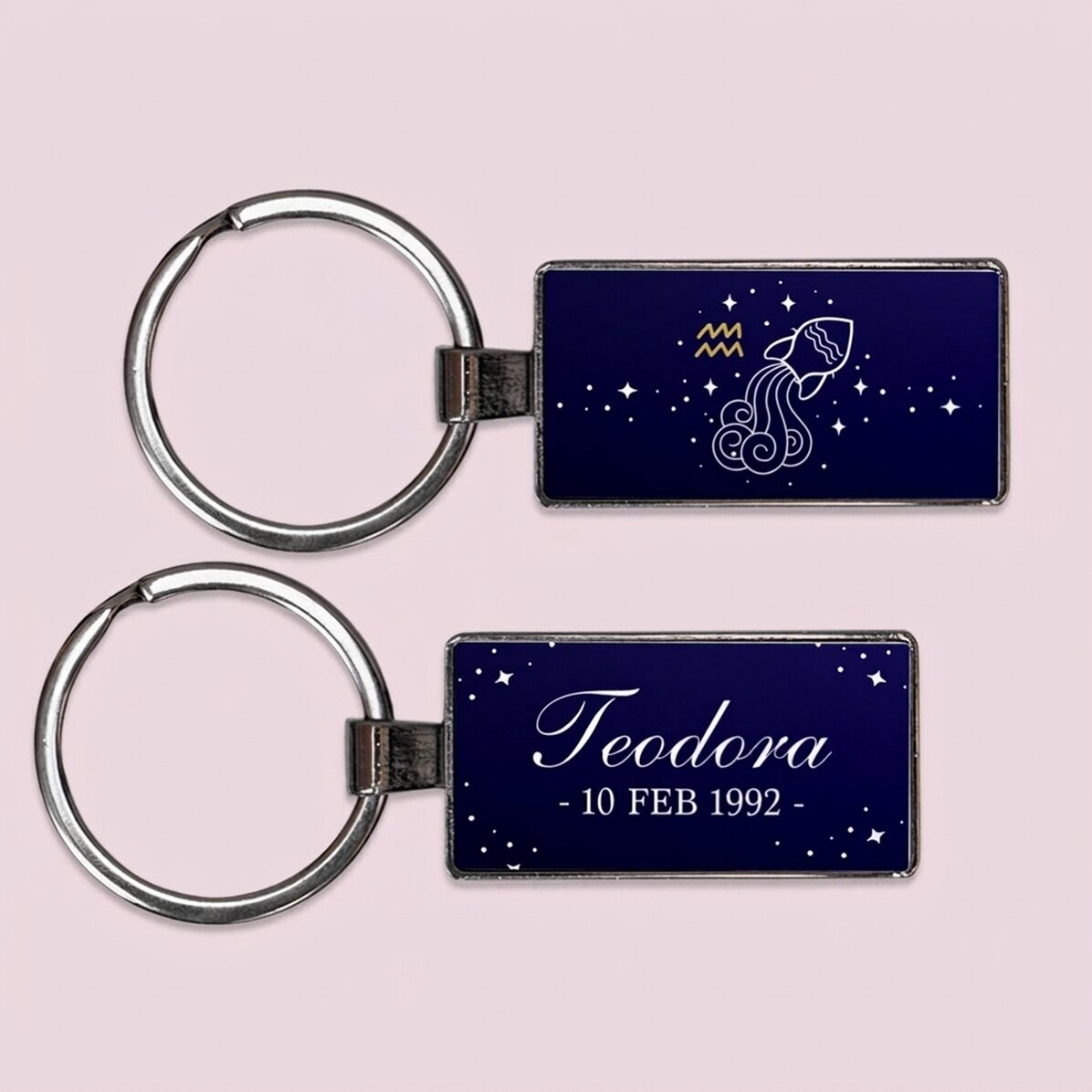 Llavero personalizado con texto y signo del zodiaco: Acuario