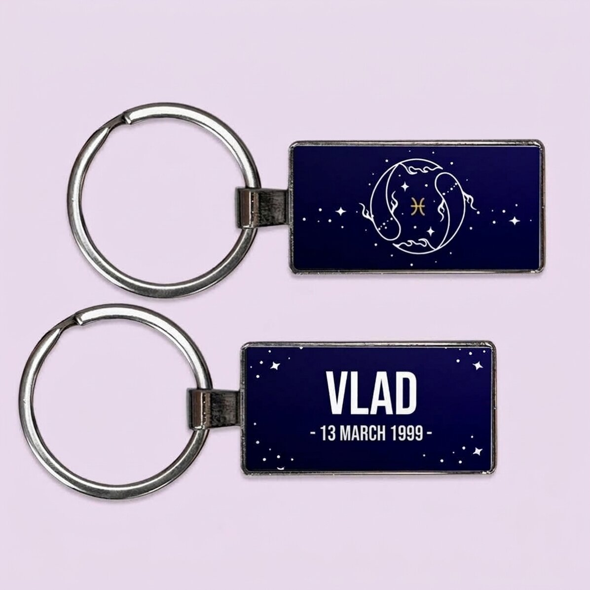 Llavero personalizado con texto y signo del zodiaco: Piscis