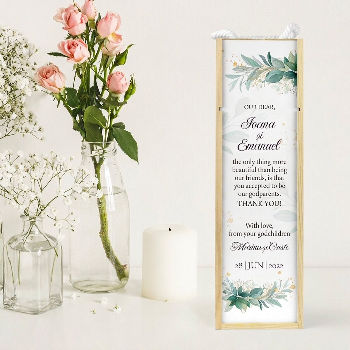 Caja de vino personalizada con texto: mensaje para los padrinos