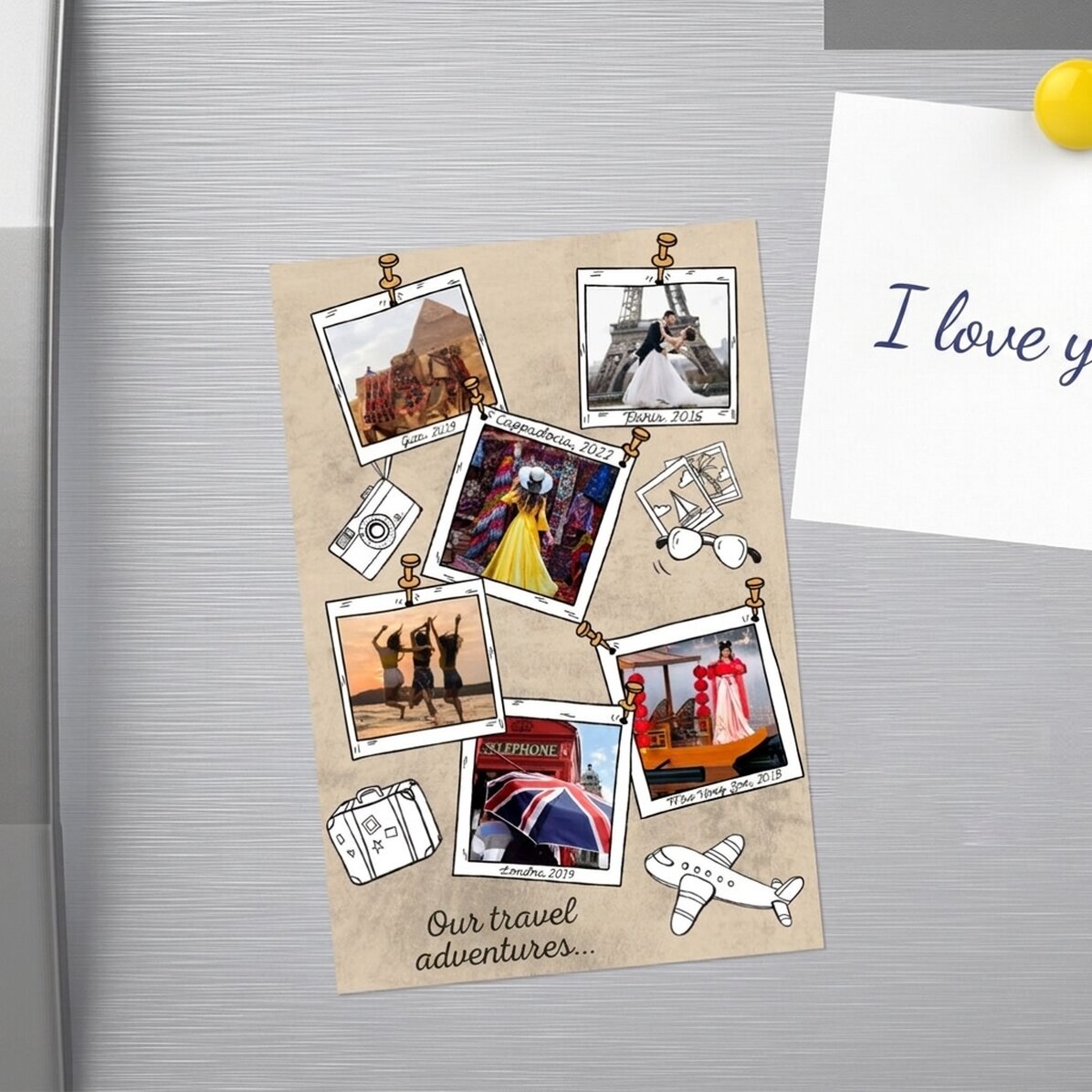 Imán personalizado de 10 x 15 cm con 6 fotos y texto - Recuerdos de las vacaciones