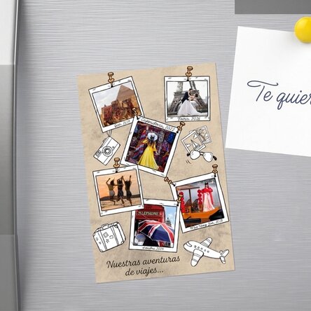 Imán personalizado de 10 x 15 cm con 6 fotos y texto - Recuerdos de las vacaciones