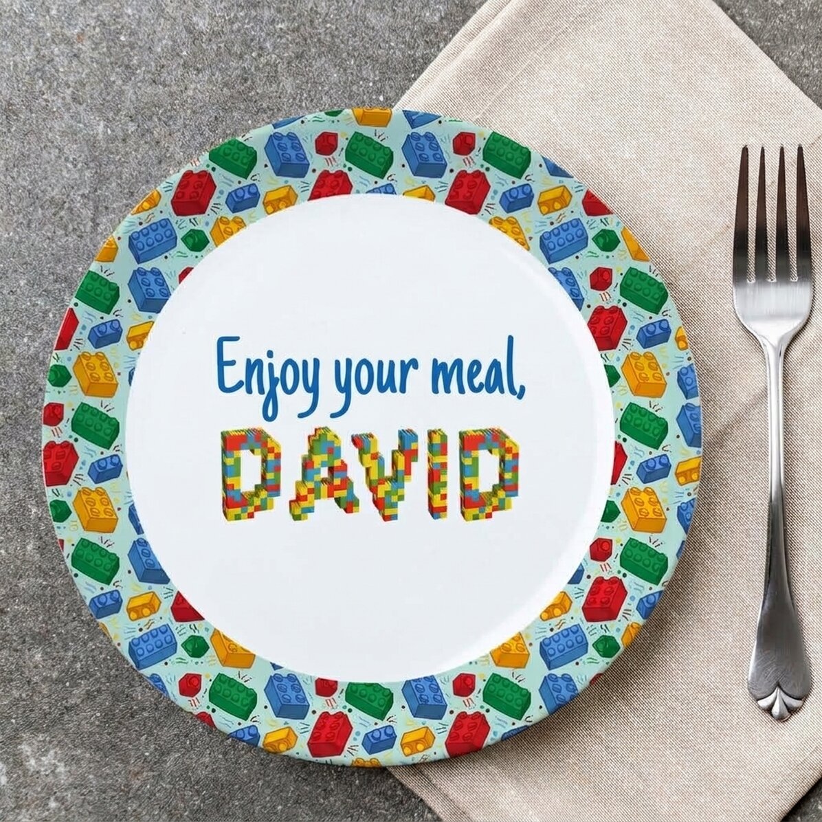Plato personalizado con texto - Lego
