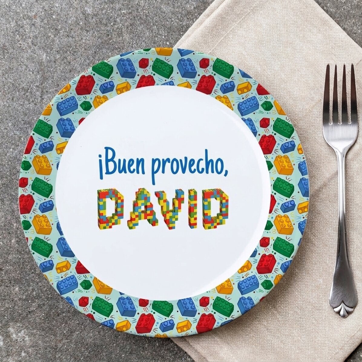 Plato personalizado con texto - Lego