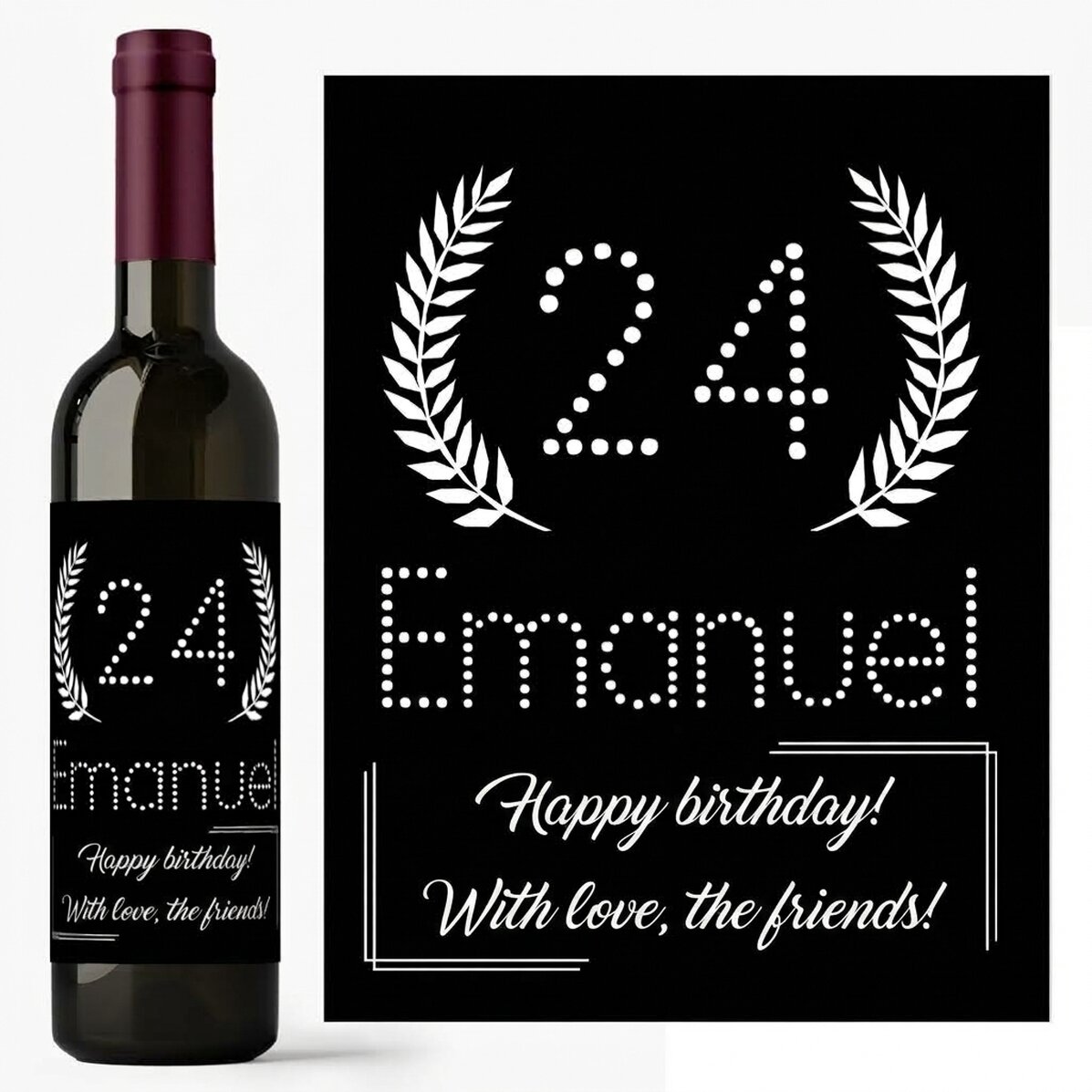 Vino personalizado con mensaje de cumpleaños - Black & White