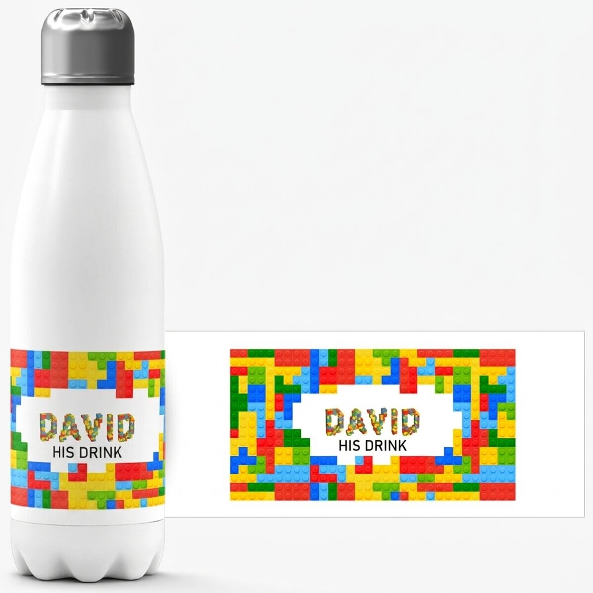 Termo con base blanca personalizado con nombre - Lego