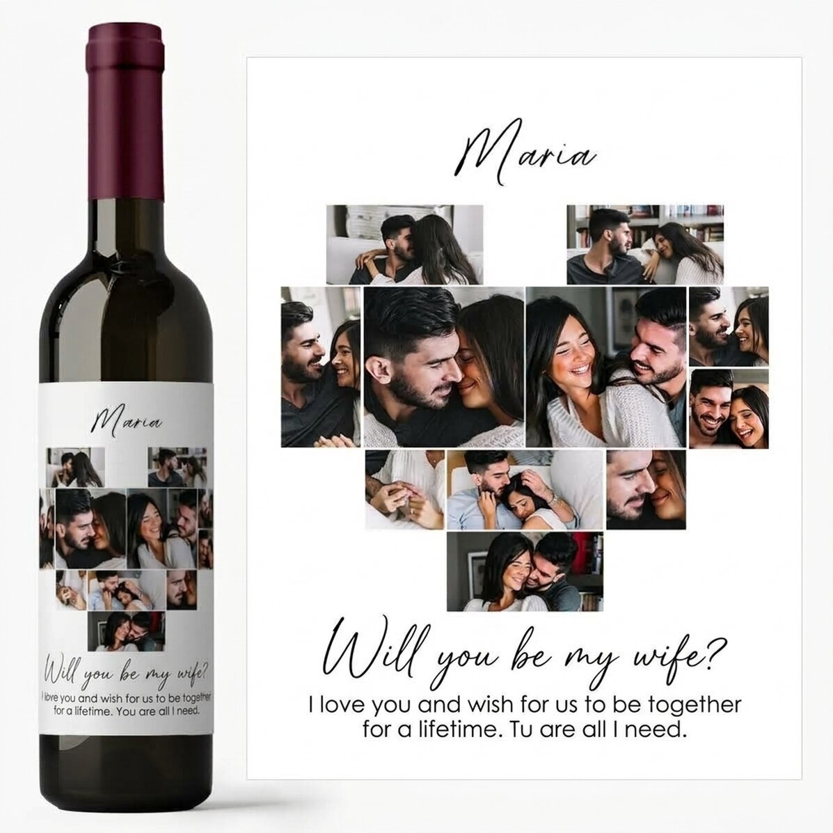 Vino personalizado con 11 fotos y un mensaje: «¿Quieres ser mi mujer?»