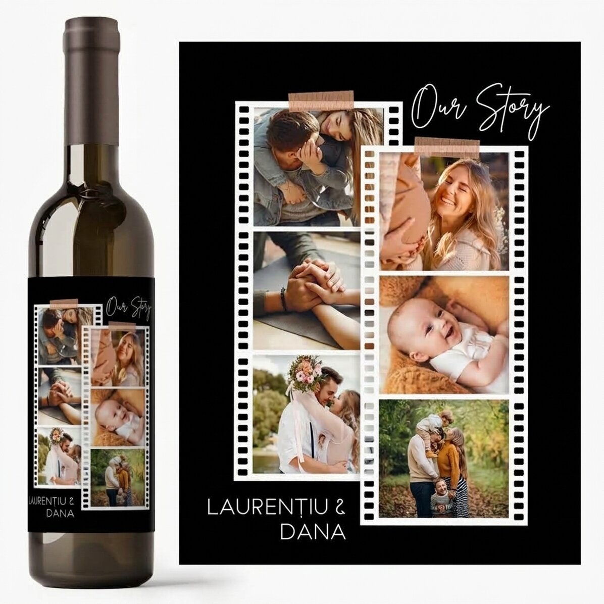 Vino personalizado con 6 fotos y un mensaje - Fotos en película