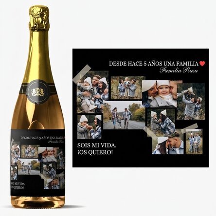 Vino espumoso personalizado con un mensaje y 9 fotos