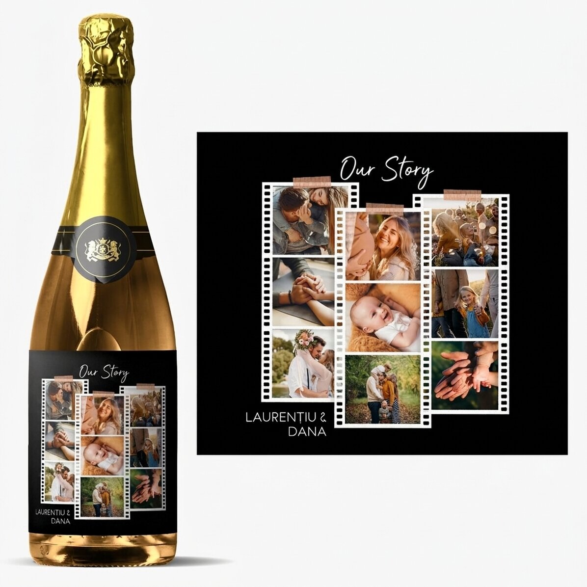 Vino espumoso personalizado con 9 fotos y un mensaje - Fotos en película