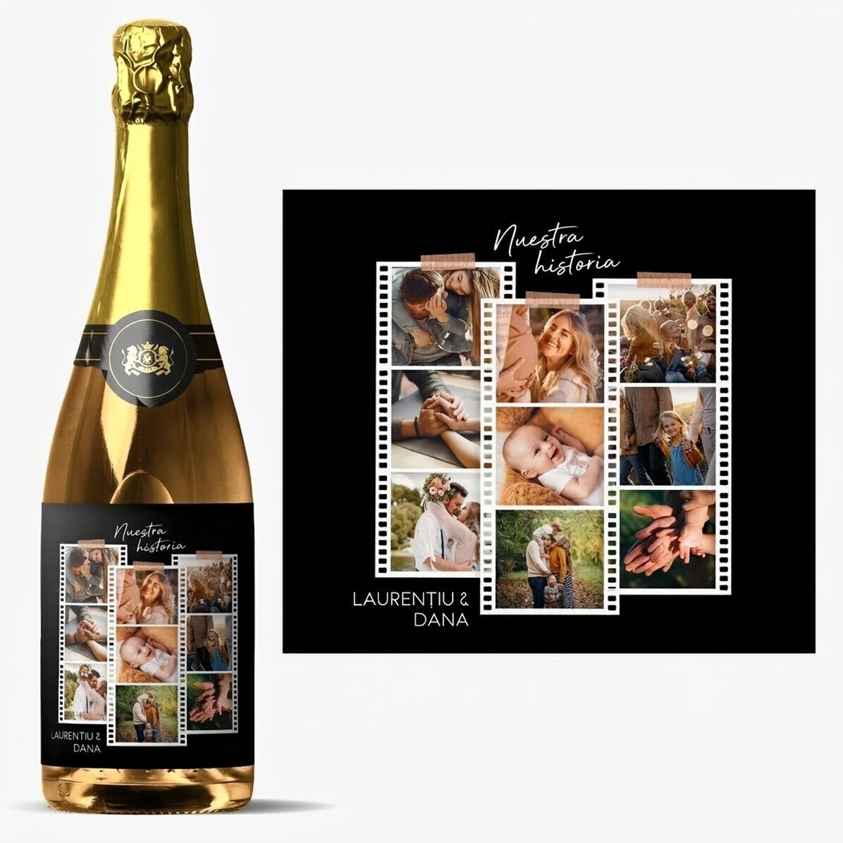 Vino espumoso personalizado con 9 fotos y un mensaje - Fotos en película