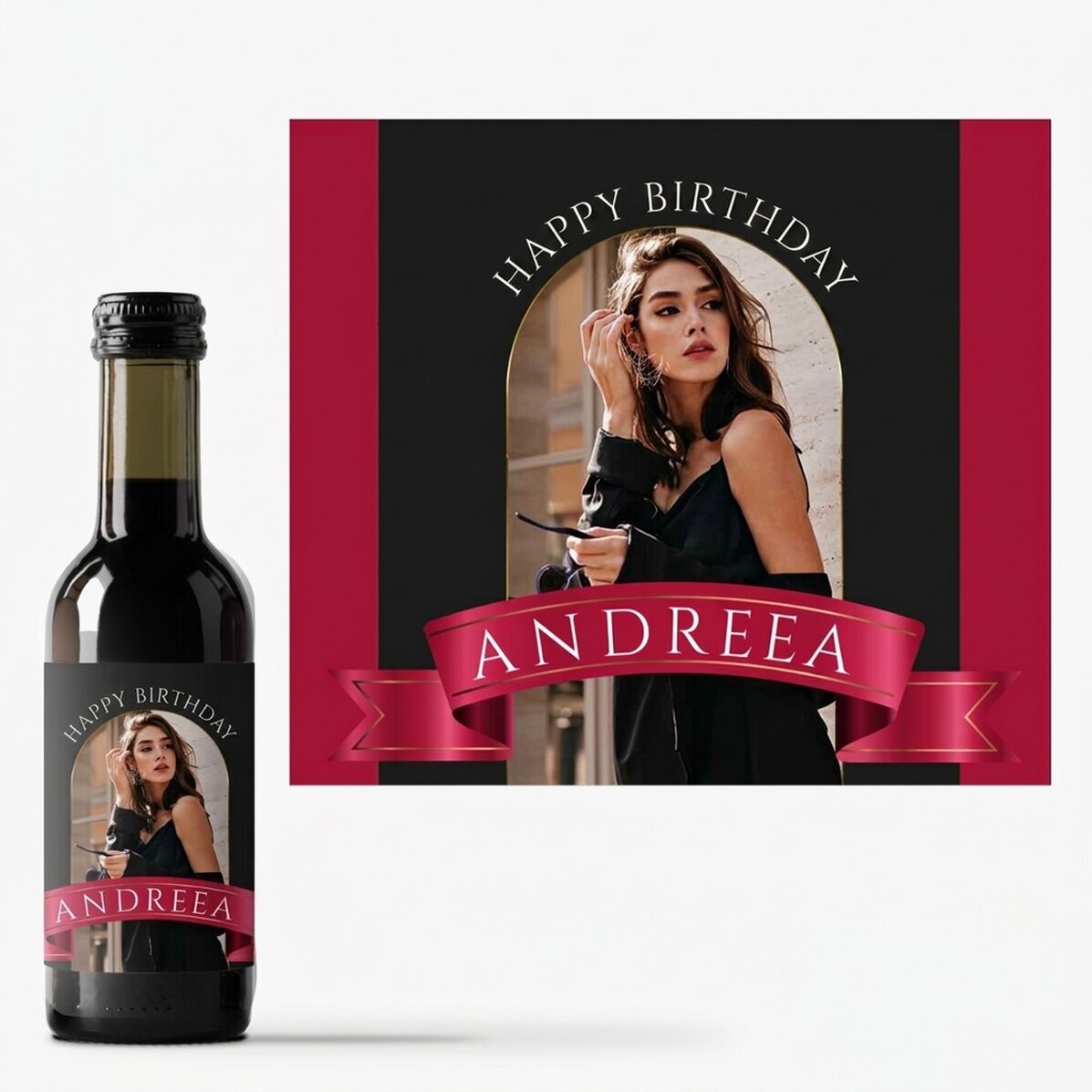 Mini botella de vino personalizada con una foto y un texto - Panglica