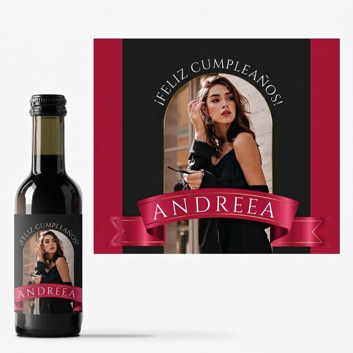 Mini botella de vino personalizada con una foto y un texto - Panglica