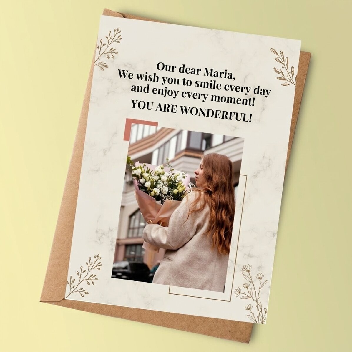 Tarjeta personalizada con una foto y un mensaje para ella