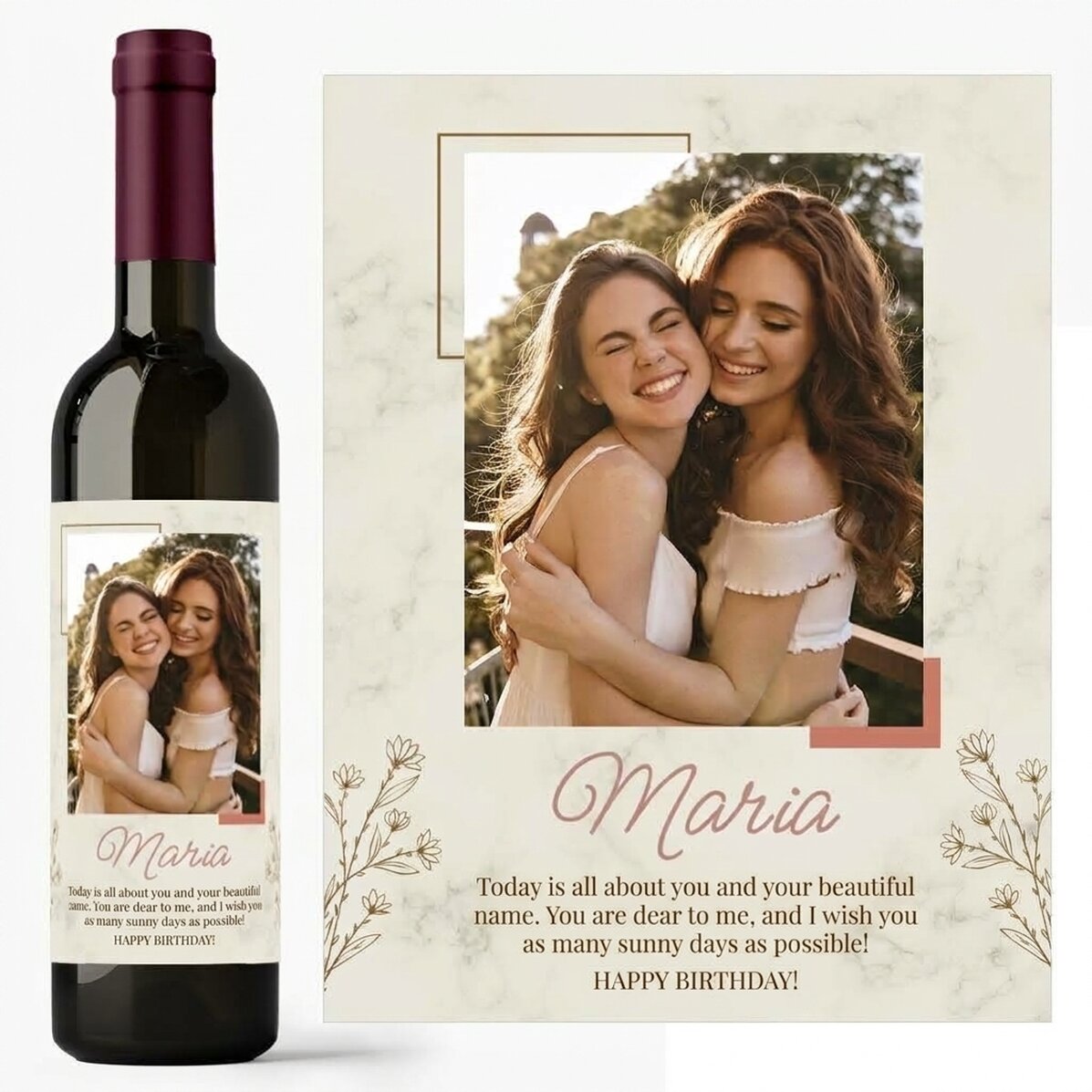 Vino personalizado con una foto y un mensaje - Para ella