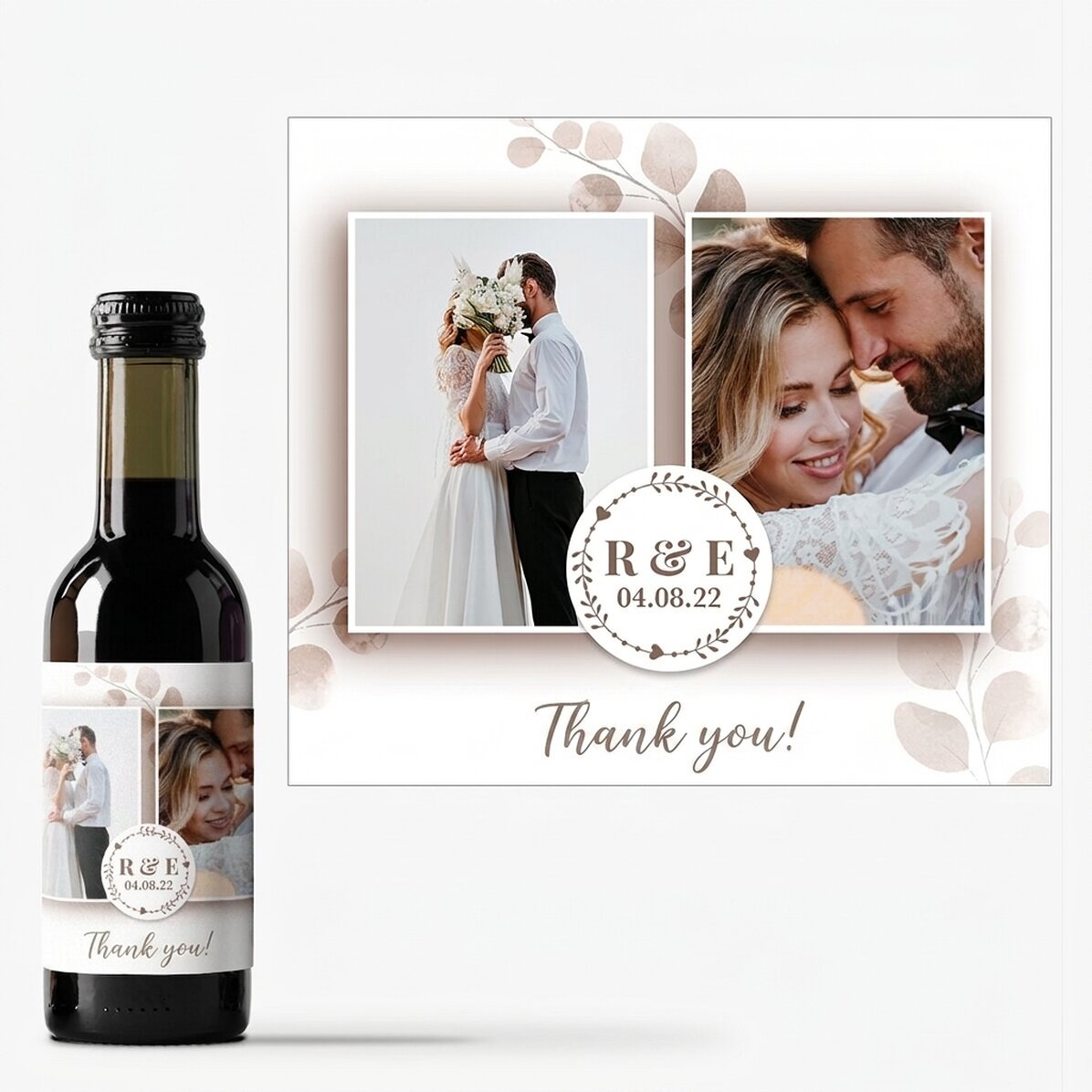 Mini botella de vino personalizada con 2 fotos y un texto - Recuerdos de boda