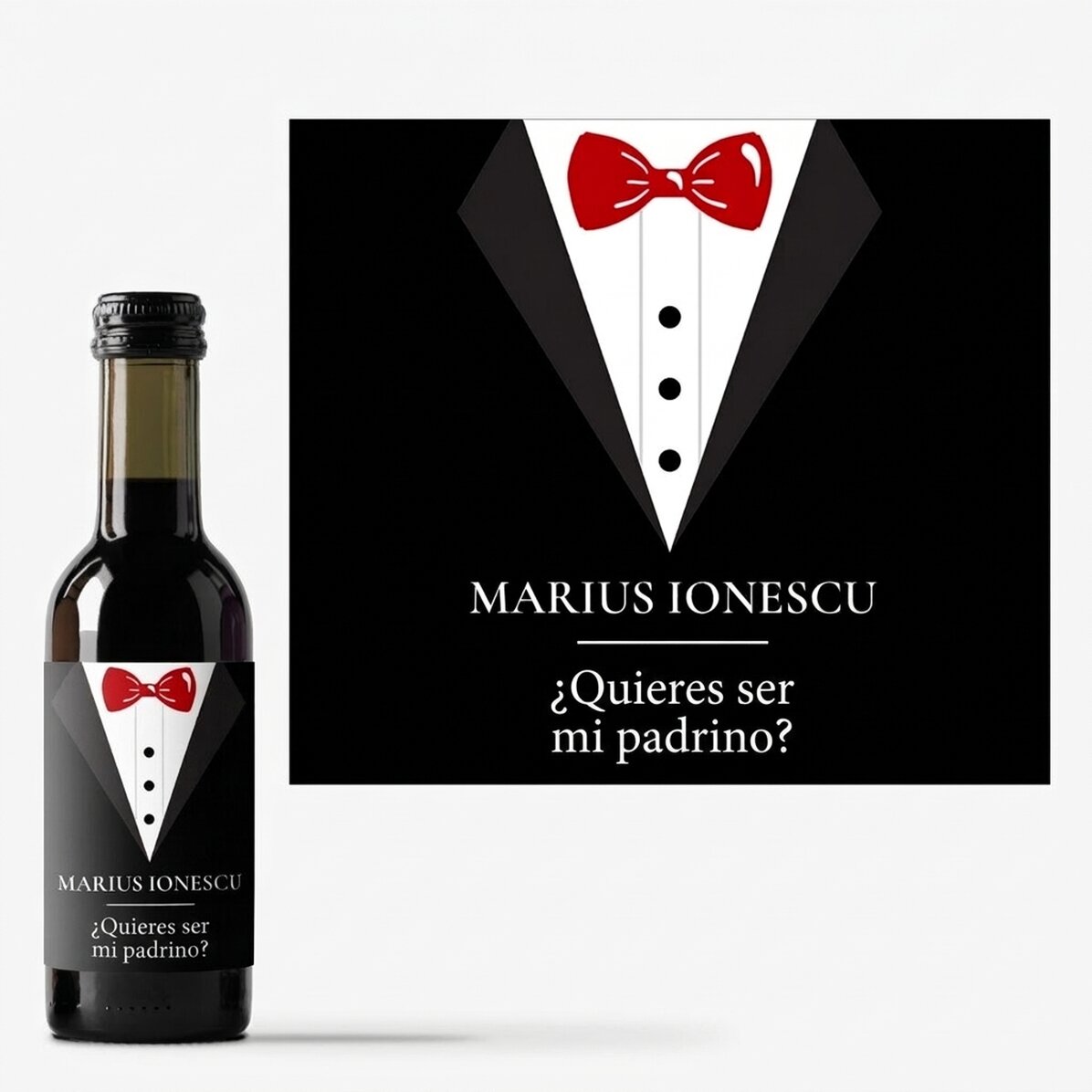 Mini botella de vino personalizada con texto - Padrino de boda