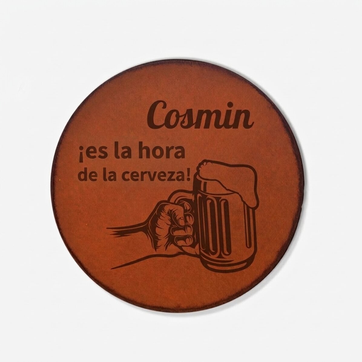 Posavasos de piel personalizado con el texto «It