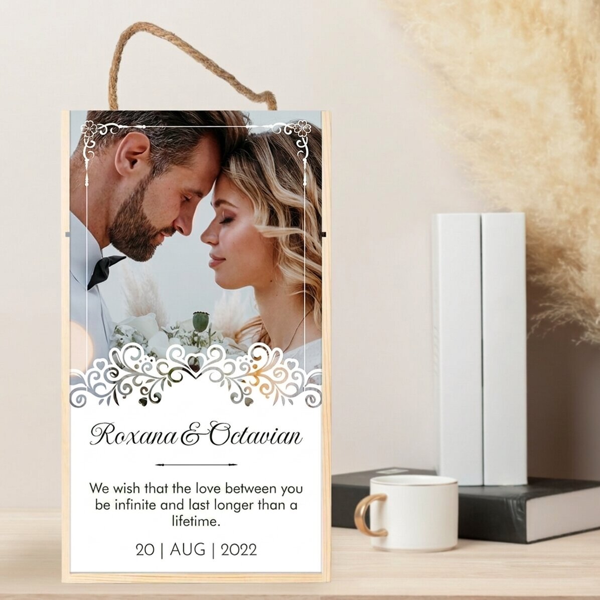 Caja de vino para 2 botellas personalizada con una foto y un mensaje - Aniversario de boda