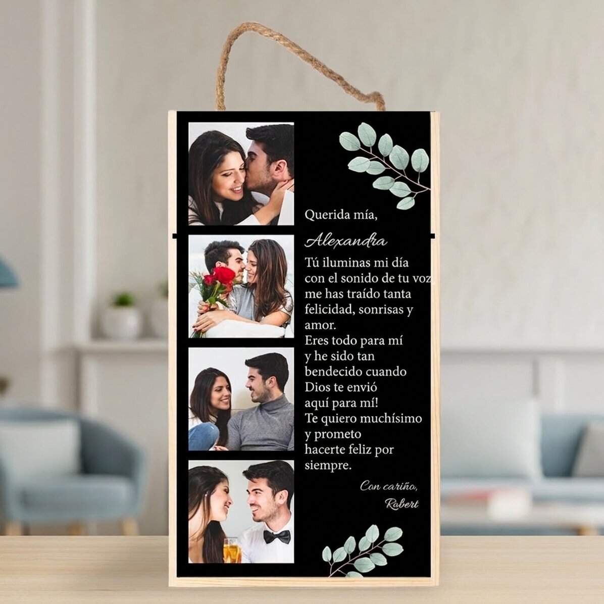 Caja de vino para 2 botellas personalizada con 4 fotos y un mensaje