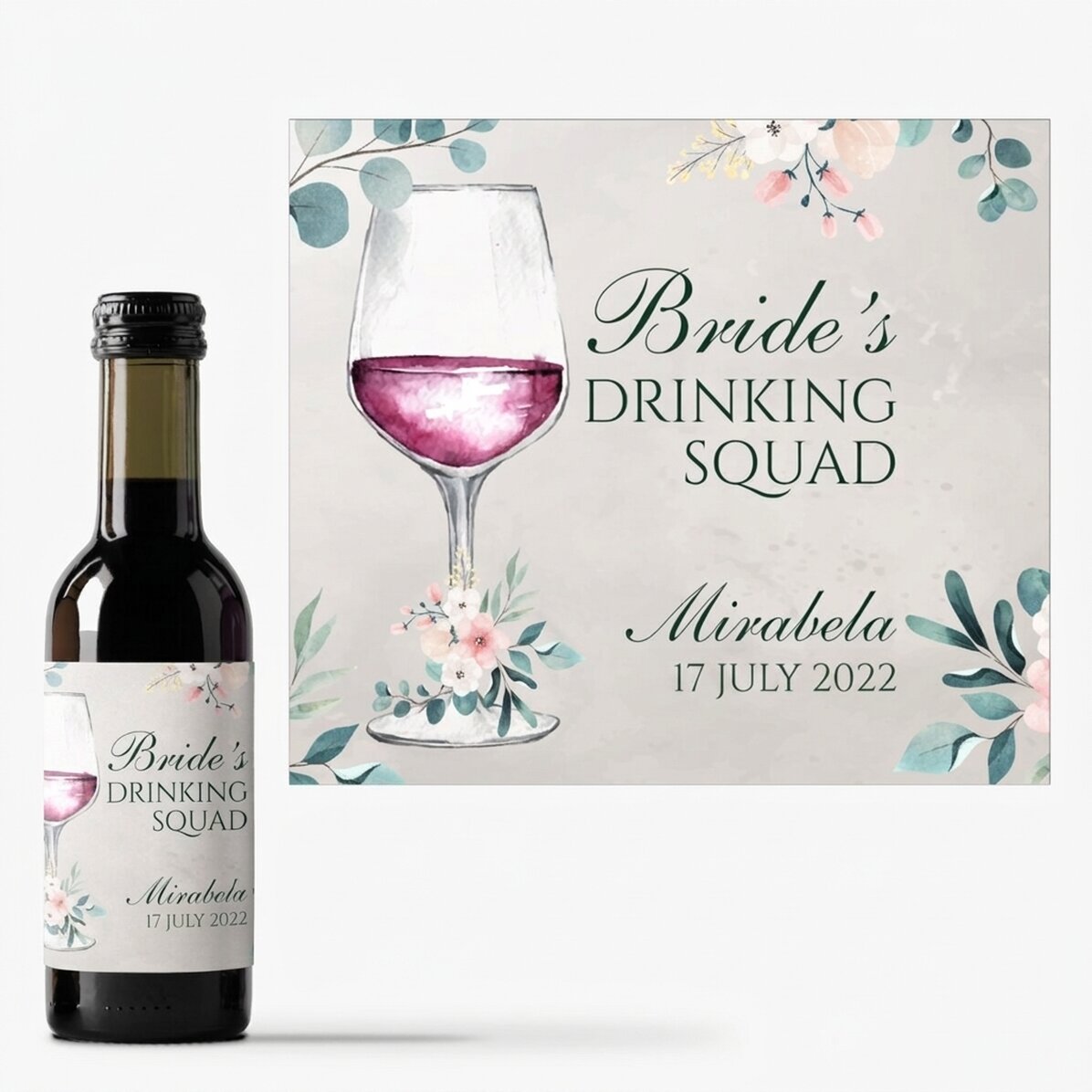 Mini botella de vino personalizada con un mensaje para la despedida de soltera