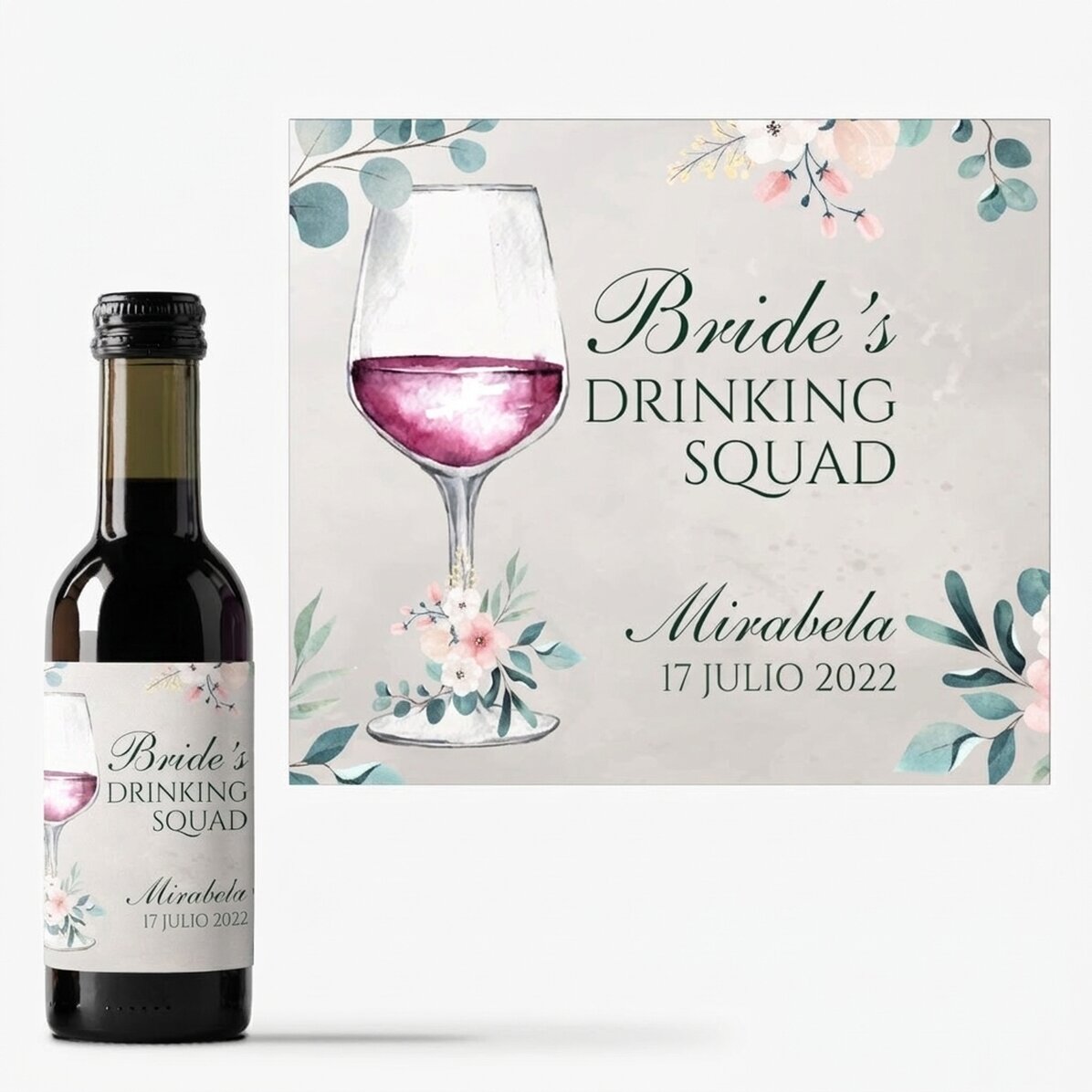 Mini botella de vino personalizada con un mensaje para la despedida de soltera