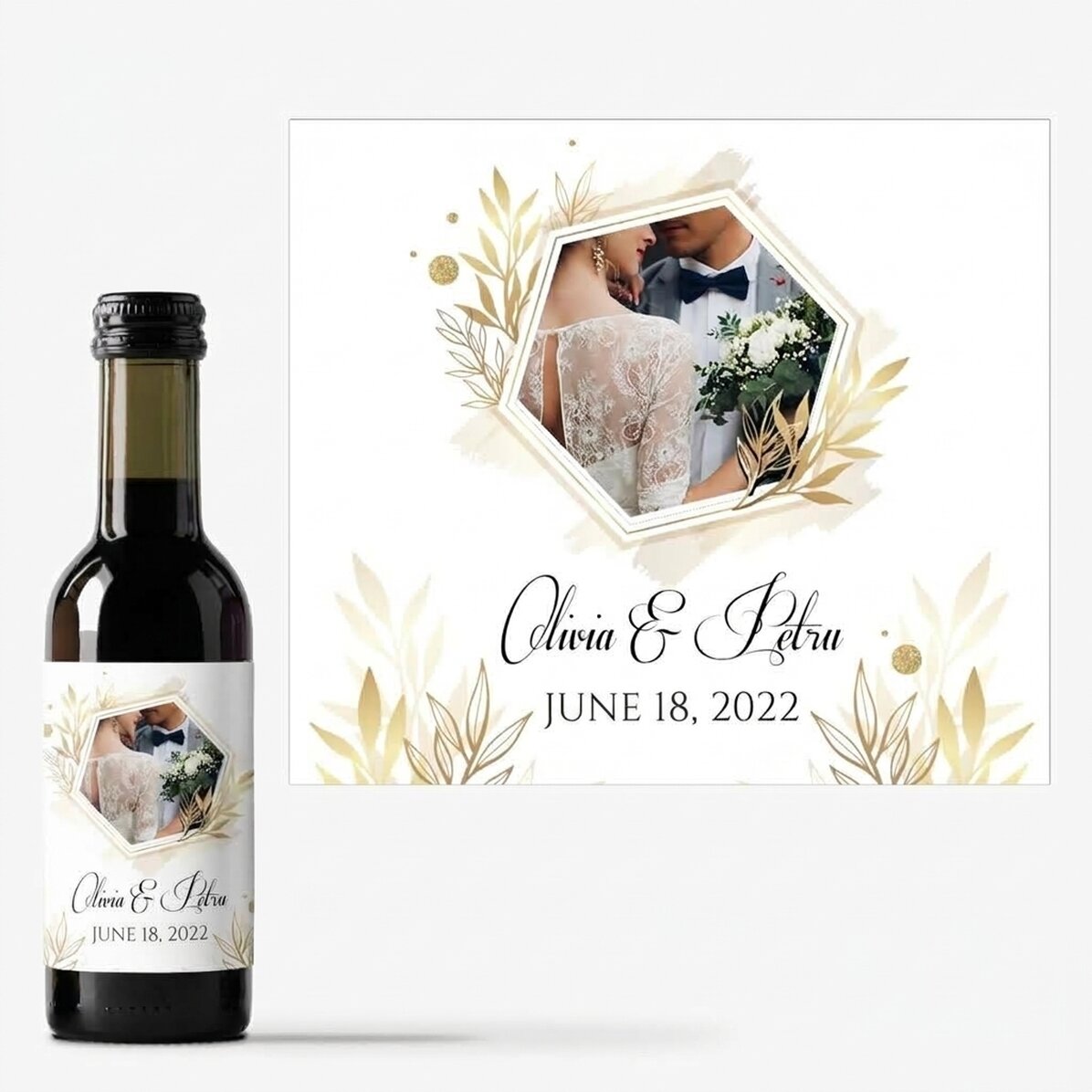 Mini botella de vino de recuerdo personalizada con una foto y un texto - Un momento especial