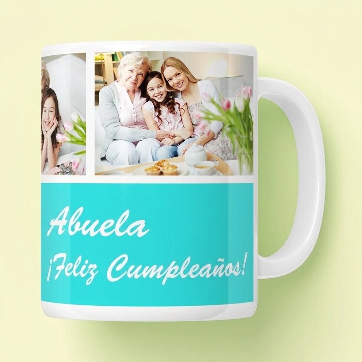 Taza personalizada con 3 fotos y un mensaje