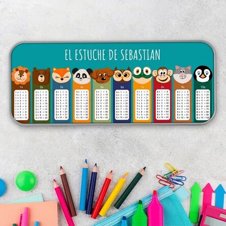 Estuche personalizado con texto: «La tabla de multiplicar»