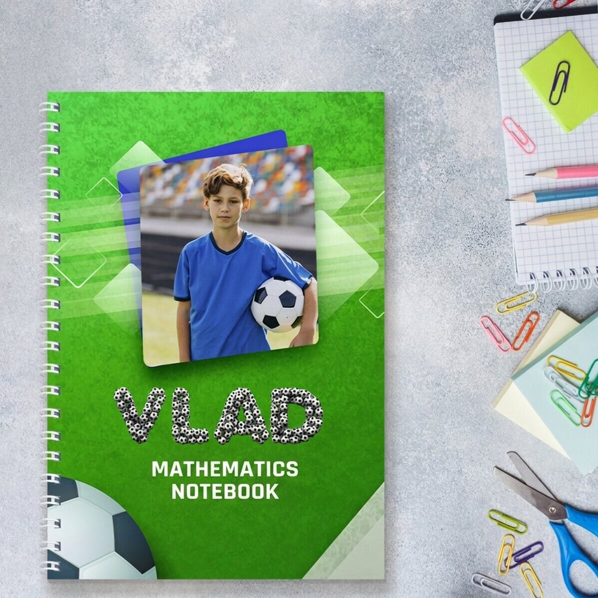 Cuaderno personalizado con una foto y un texto - Fútbol
