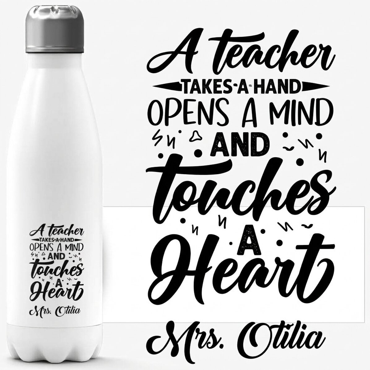 Termo con base blanca personalizado con el nombre para profesores - Touch a heart