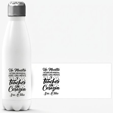 Termo con base blanca personalizado con el nombre para profesores - Touch a heart