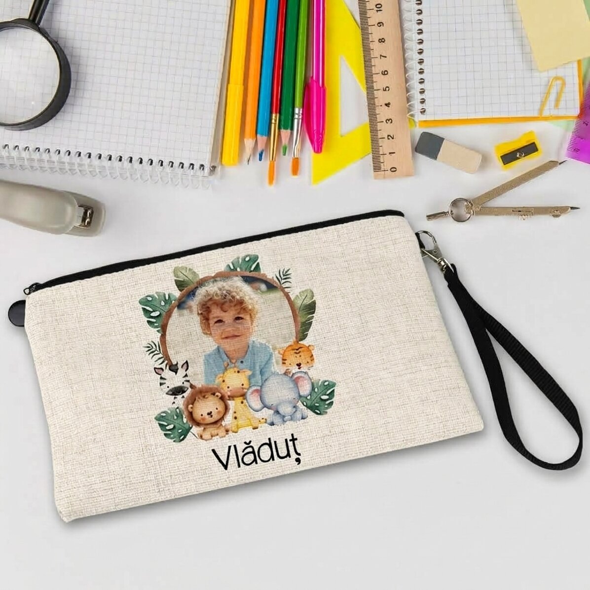 Estuche escolar personalizado con foto y texto - Animalitos