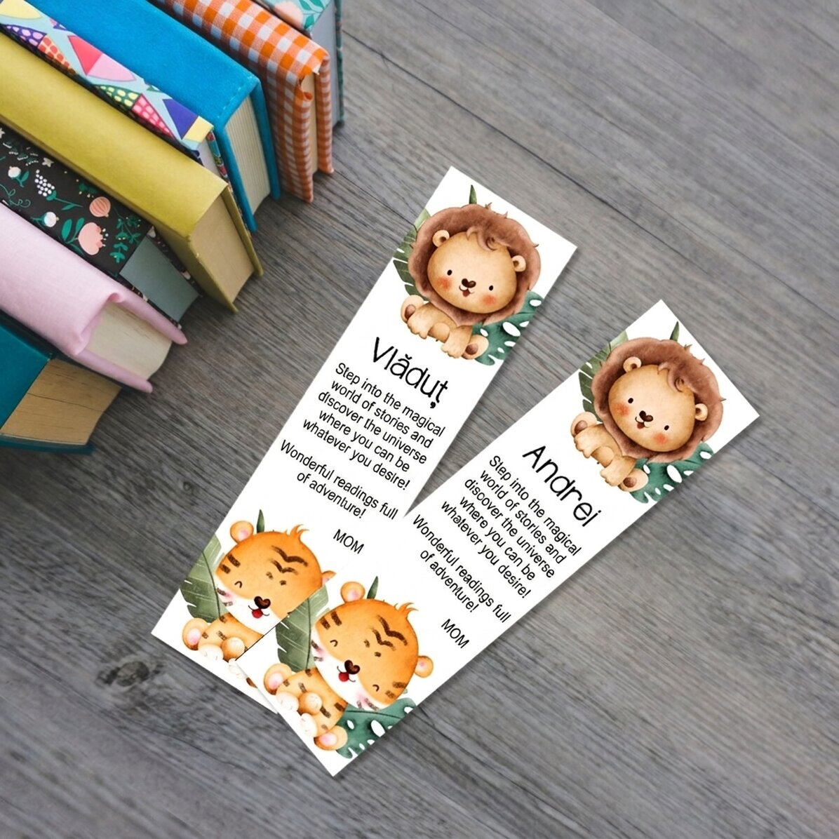 Marcapáginas personalizado con mensaje y nombre para niños - Animalitos