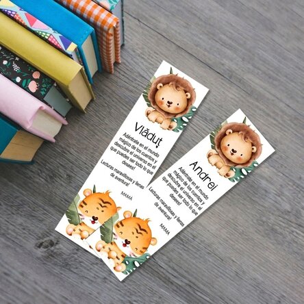 Marcapáginas personalizado con mensaje y nombre para niños - Animalitos