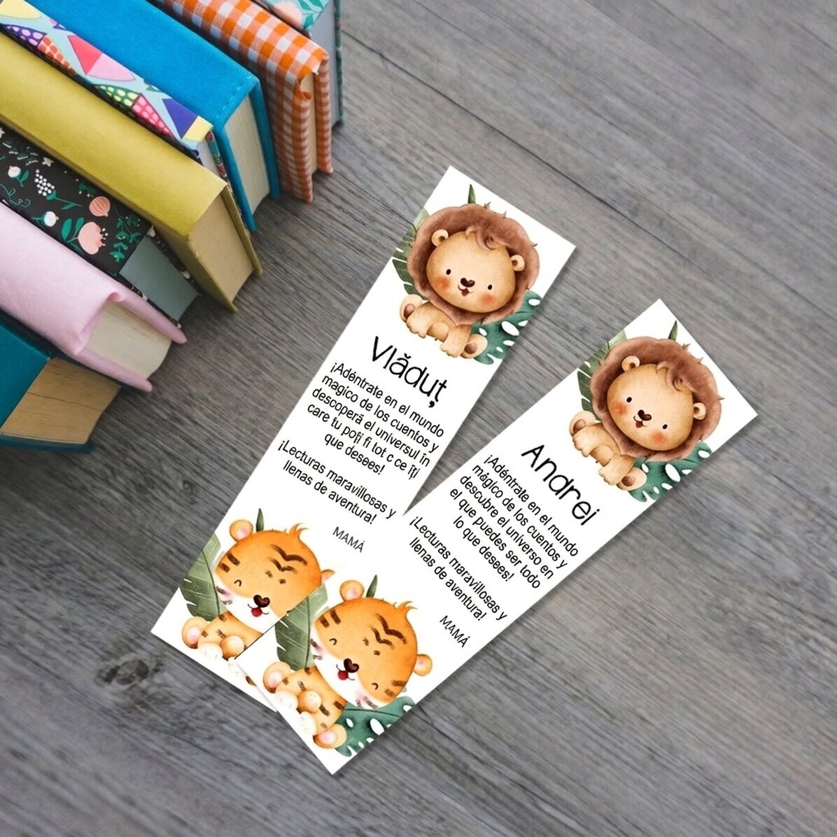 Marcapáginas personalizado con mensaje y nombre para niños - Animalitos