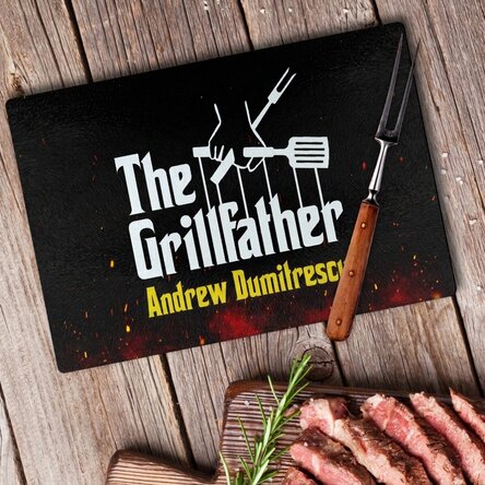 Personalised glass chopping board with text - The Grillfather