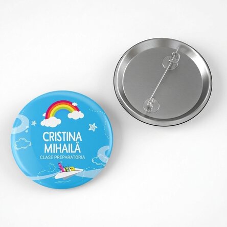 Chapa personalizada con texto para el colegio - Modelo arcoíris