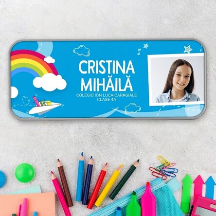 Estuche personalizado con una foto y un texto - Modelo arcoíris
