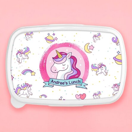 Lunch box, personalised with name - Unicorn