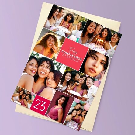Tarjeta de felicitación magnética personalizada con 9 fotos y texto para un cumpleaños