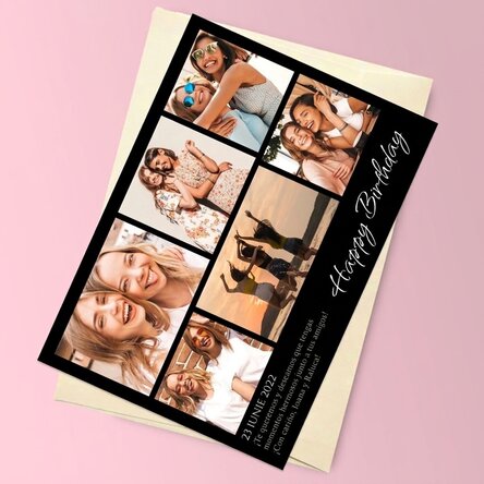 Tarjeta de felicitación magnética personalizada con 6 fotos y fondo de colores