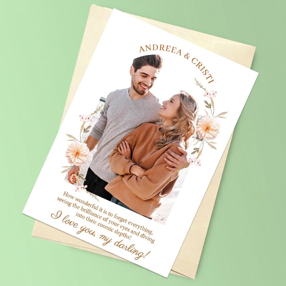 Tarjeta magnética personalizada con una foto y un texto: mensaje para tu novio o novia