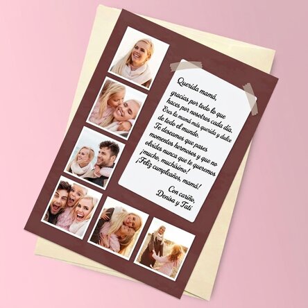 Tarjeta magnética personalizada con 6 fotos y un mensaje largo