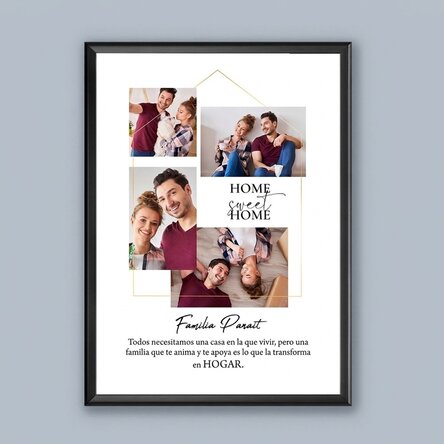 Cuadro personalizado con 4 fotos y un mensaje para la familia - Hogar, dulce hogar