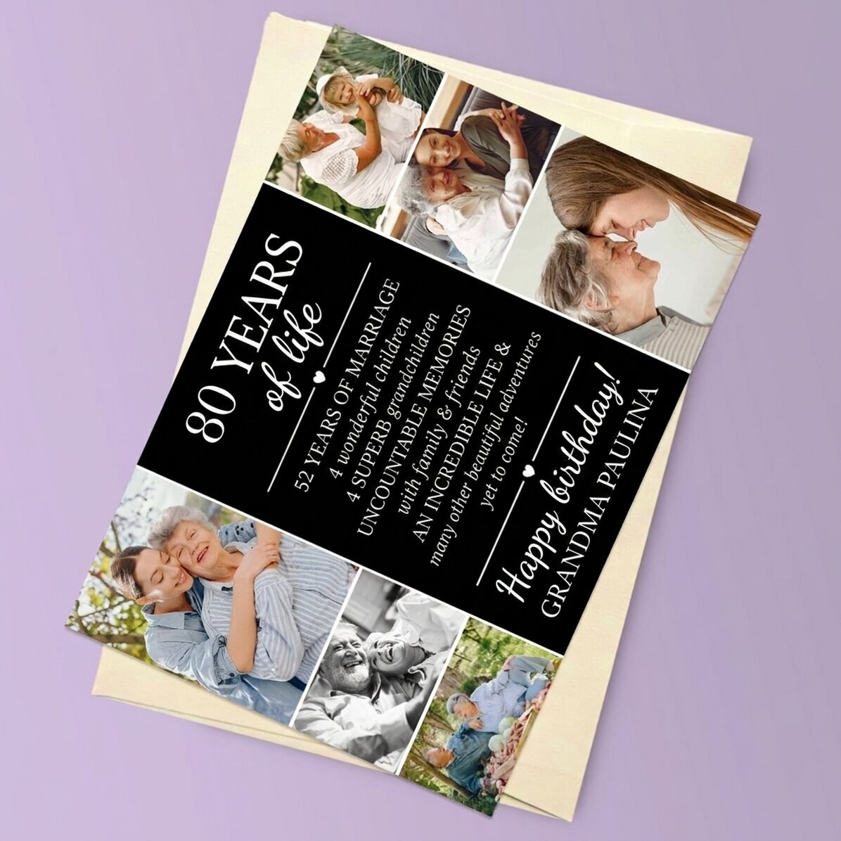 Tarjeta magnética personalizada con 6 fotos y texto para la abuela - Life