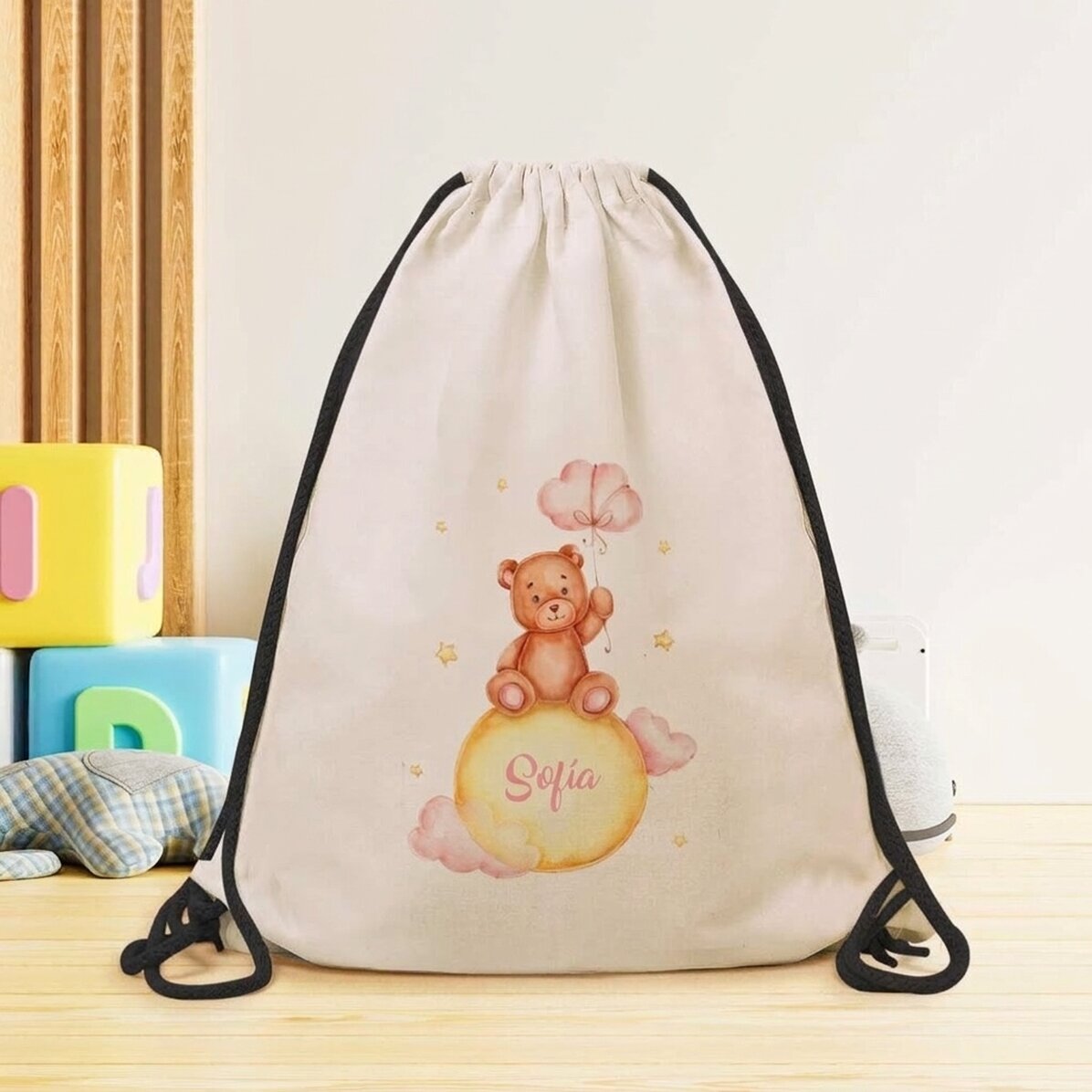 Mochila personalizada con nombre para niñas - Osito de peluche