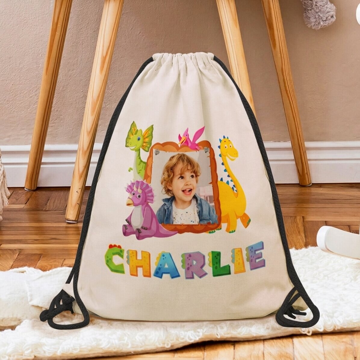 Mochila personalizada con nombre y foto - Dino