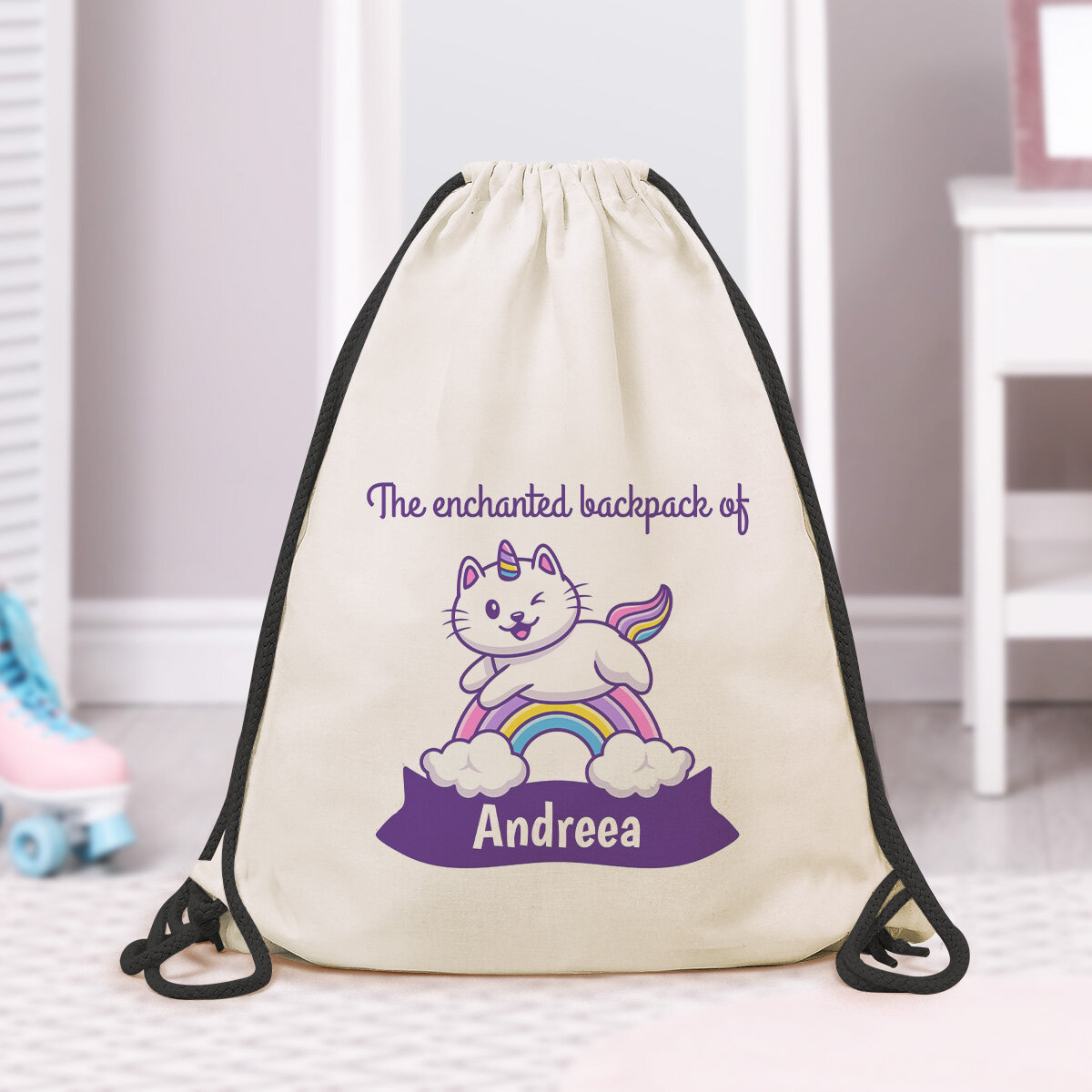Mochila personalizada con nombre - Gato unicornio